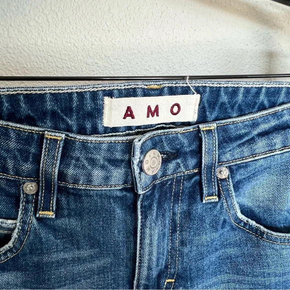 AMO Kick Crop Dive Bar Destroy Raw Hem Jeans Denim Casual Women’s 26 - Picture 5 of 8